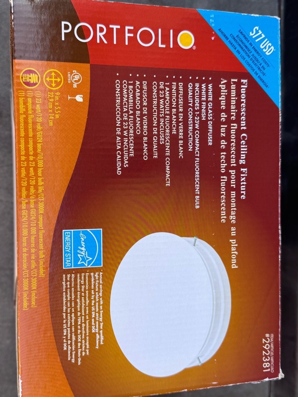 Portfolio Fluorescent Ceiling Fixture - White
